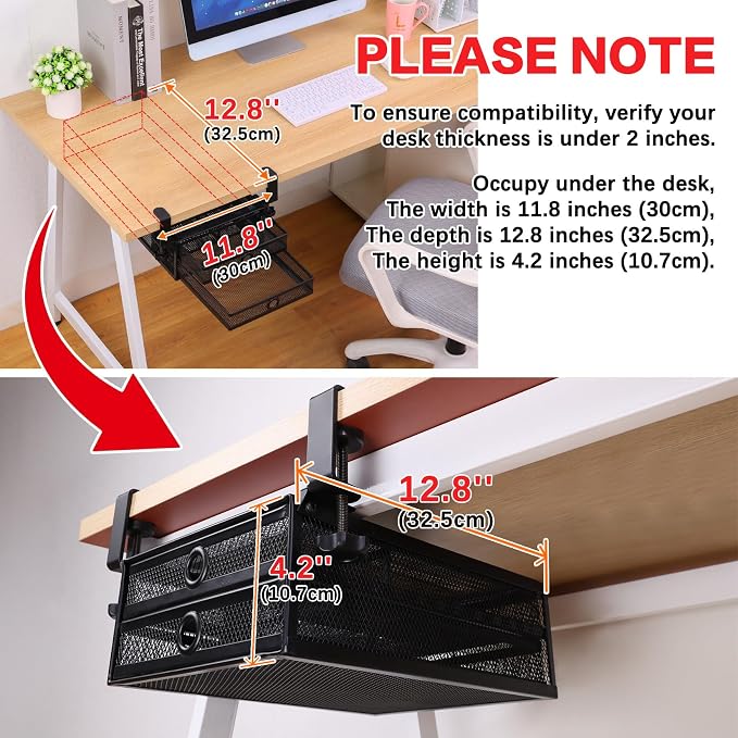 ROSYLINE Under Desk & Desktop Drawer Organizer - 2-Tier Metal Slide Out Drawers Organizer, Storage for Home Office Desk (White)