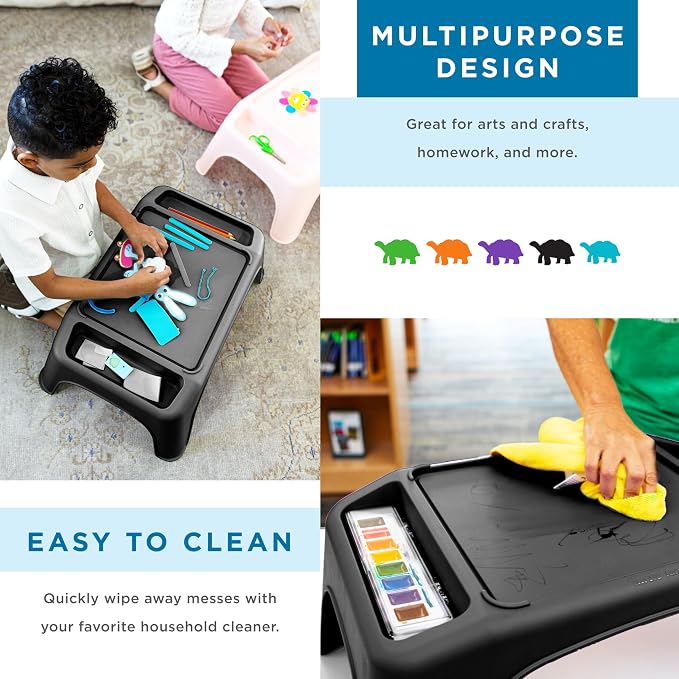 LAPGEAR Turtle Table Kids Activity Lap Desk Tray with Storage Wells for Snacks, Play, Classroom and Sensory Toys - Black - Pack of 8 - Style No. 20008