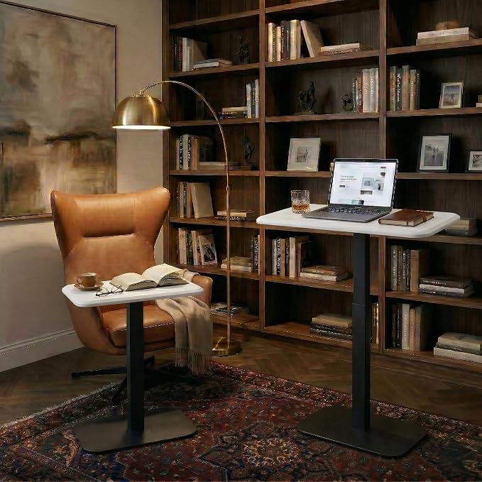 Elevance Height Adjustable Side Table, Black Base, Cloud White Top | Sofa Laptop Table for Couch & Bed | Small C-Shape End Table for Home or Office