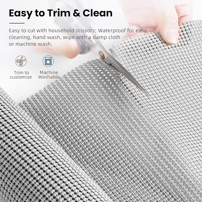 BAGAIL Non-Adhesive Shelf Liner, Thick Strong Grip Drawer Liners for Kitchen Cabinets, Heavy-Duty Easy Cut Cabinet Liners for Shelves, Pantry, Bathroom Cupboards - 17.5" x 10FT, LightGrey