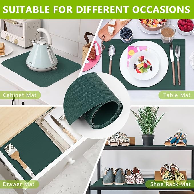 Shelf Liners Non Adhesive Kitchen Drawer Cabinet Liner, Waterproof Durable Liners for Shelves Refrigerator Pantry Cupboard Protector Mat, Green 11.8 x 236.2 inches