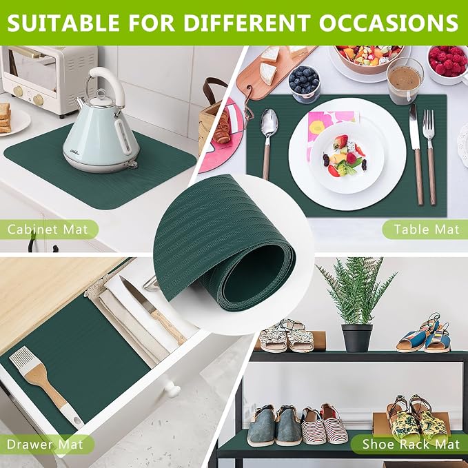 Shelf Liners Non Adhesive Kitchen Drawer Cabinet Liner, Waterproof Durable Liners for Shelves Refrigerator Pantry Cupboard Protector Mat, Green 11.8 x 393.7 inches