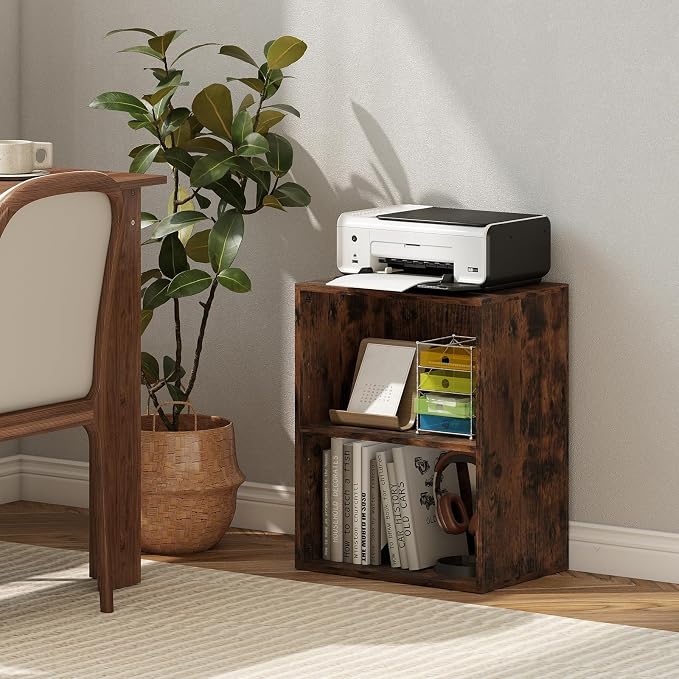 2 Cube Storage Organizer, 21" Small Bookcase with 5-Position Adjustable Panel, Under Desk Bookshelf, Modern Display Shelf, Wooden Cube Shelf for Home Office Bedroom (Brown)