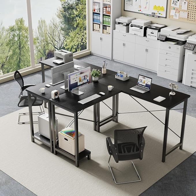 DUMOS L Shaped Desk, Computer Gaming Desks Corner Office Table with CPU Shelf for Home Study Writing Work Station 50 Inch, Sturdy Modern Design, Ideal for PC Setup, Study, and Home Office Use, Black