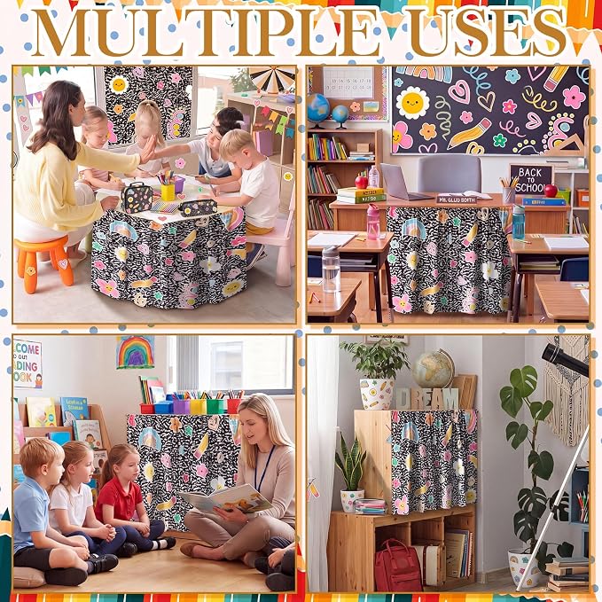 VitalCozy Composition Notebook Table Skirt for Classroom Teacher 35" W x 35" L Desk Curtain Skirts Teacher Appreciation Week Back to School Gifts for Kindergarten Classroom Office Bookcase Decoration