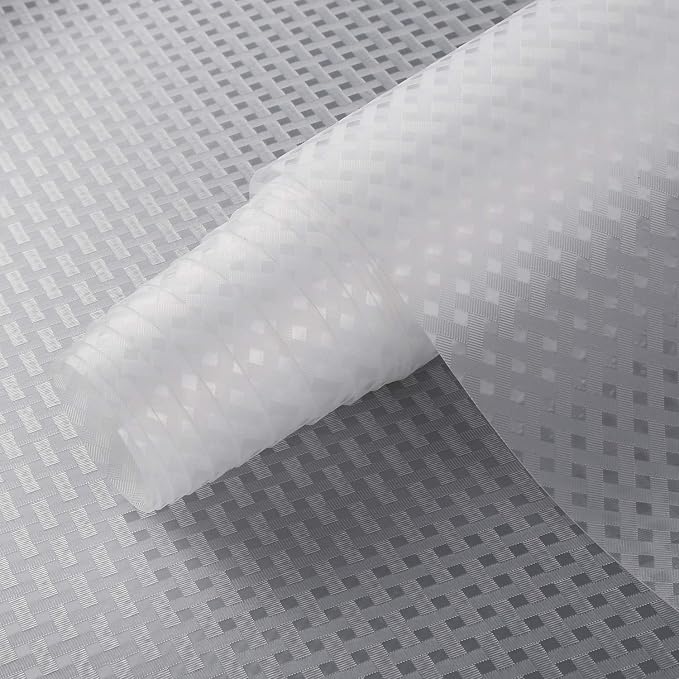 Refrigerator, Freezer, Fridge Shelf Liners and Drawer Mats 11.8 Inch Wide x 157.5 Inch Long, Non Adhesive EVA Plastic Washable Waterproof Pads for Kitchen Cabinet, Pantry Closet, Cupboard, Clear