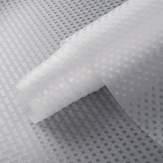 Refrigerator, Freezer, Fridge Shelf Liners and Drawer Mats 11.8 Inch Wide x 157.5 Inch Long, Non Adhesive EVA Plastic Washable Waterproof Pads for Kitchen Cabinet, Pantry Closet, Cupboard, Clear