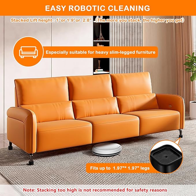 Furniture Risers Adjustable Bed Risers Heavy Duty Lifts Height 4", Square Stackable Bed Risers 1, 2, 3 or 4 Inch for Desk Leg Table Couch Sofa Chair Bed Frame Legs Dorm, 1+1+1+1 Inch, Black, 8 Pack