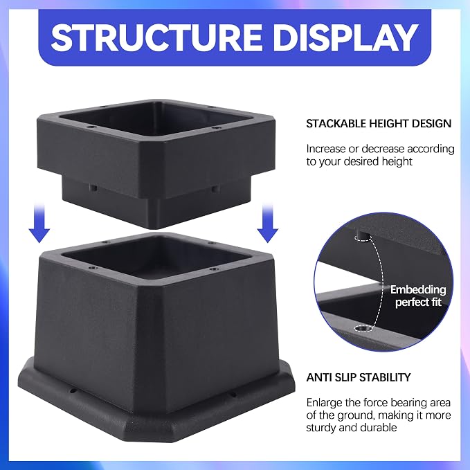 BTSD-home Furniture Risers 3 Inch Bed Risers Heavy Duty Adjustable Dorm Bed Lifts Risers Table Desks Legs Blocks 8 Pack Black