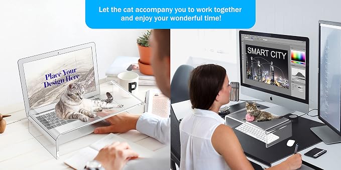 Acrylic Monitor Stand Riser L15''xW7.5''xH4'' Clear Laptop Stand for Desk Acrylic Monitor Riser for Desk Accessories Aesthetic Laptop Riser Clear Computer Stand White Office Supplies