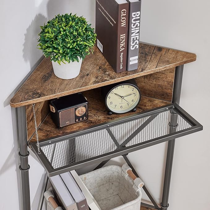 VECELO 3-Tier Corner Table,Mesh Door Cabinet and Open-Shelf,Corner Shelf Stand,Metal Frame Storage Shelf Organizer Display Shelves for Bedroom,Lobby Corner,Living Room,Kitchen,Bathroom