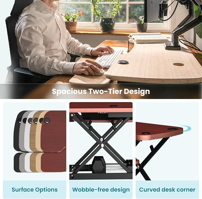 VERSADESK PowerPro 36 Inch Electric Standing Desk Converter – Push-Button Height Adjustable Sit to Stand Desk Riser for Dual Monitors & Laptop – Motorized Desktop Workstation with Wide Keyboard Tray