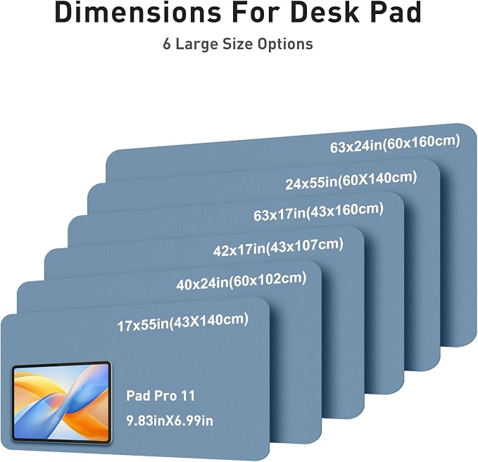 Aothia Faux Leather Desk Mat - Large Mouse Pad, Non-Slip PU Leather Blotter, Waterproof Writing Surface for Office and Home (Denim Blue, 63" x 17")