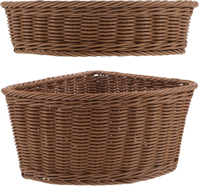 BETOOKY 2pcs Small Corner Basket - Mini Imitation Rattan 10 Inch Triangle Organizer For Closets And Side Tables - Plastic Rattan Laundry Basket For Daily Home Decor