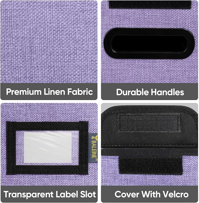 BALEINE File Organizer Box with Lid, Collapsible File Folder Organizer with Plastic Slide, Hanging File Folder Box for Office Document Storage (2 Pack, Purple, S)