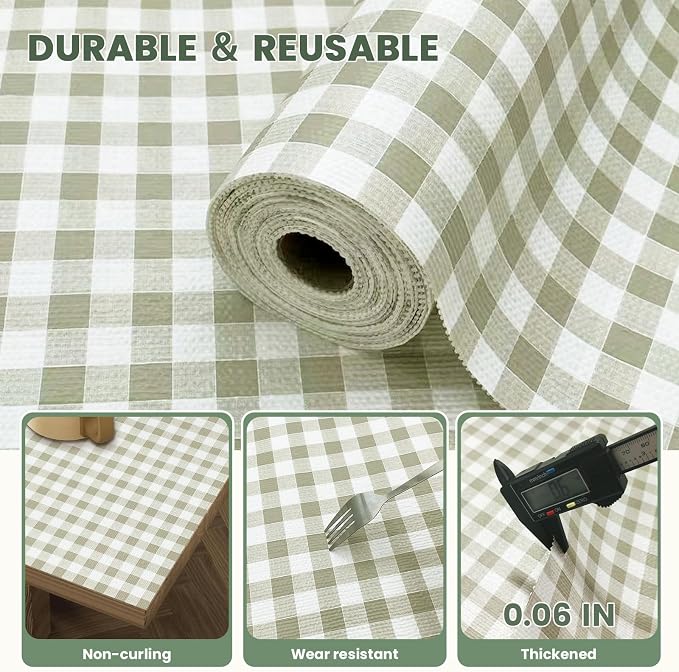 Drawer Liner and Shelf Liner for Kitchen Cabinet Liner Non-Adhesive Non-Slip Shelf Paper, Thick Strong Grip Waterproof Easy to Clean for Shelves, Cupboard, Desks, Green Plaid Pattern, 23.6 in x 40 FT