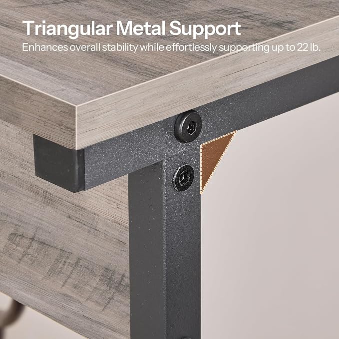 HOOBRO C-Shaped End Table with Charging Station, Adjustable Height Sofa Tray Side Table, Slide Under Couch Arm Table, Small C Side Table for Small Space in Living Room, Bedroom, Greige BG71USF01