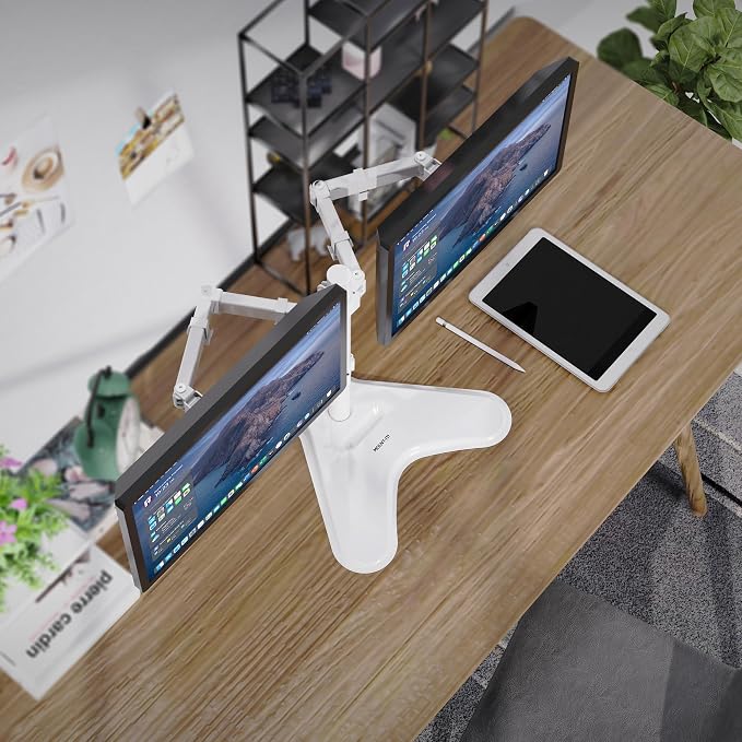 Mount-It! Dual Monitor Desk Stand Mount for 2 Screens VESA 75x75 & 100x100 | For Monitors up to 32”, Height Adjustable with Tilt, Swivel & Rotation