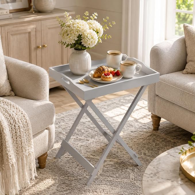 Lavish Home Folding TV Tray Table - Contemporary Side Table with Removable Tray Top for Food Serving, Meals, or Decor in Living Room, Bedroom, or Home Office (Gray)