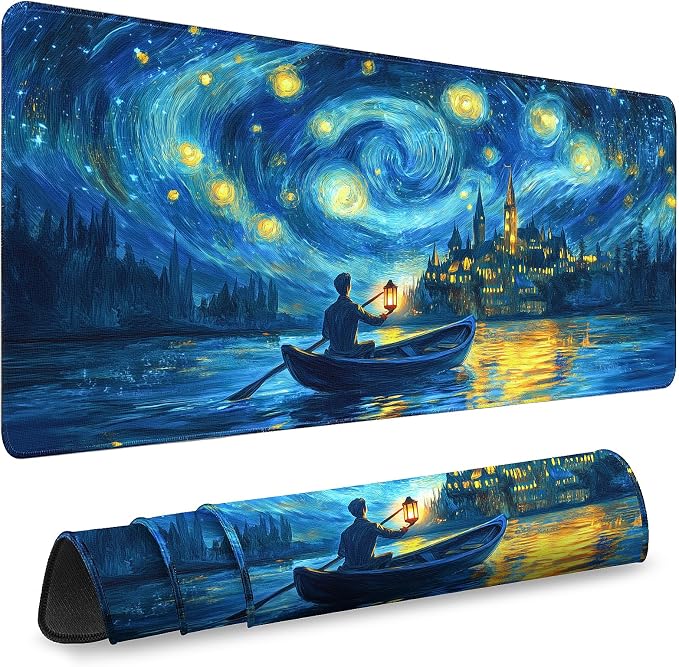 Gaming Desk Mat with Silky Smooth Surface & Exquisite Patterns,31.5x11.8 Inches Large-Sized Mouse Pad, Perfect for Extended Gaming,Work,and Home Office Decor (Van Gogh Oil Painting 1)