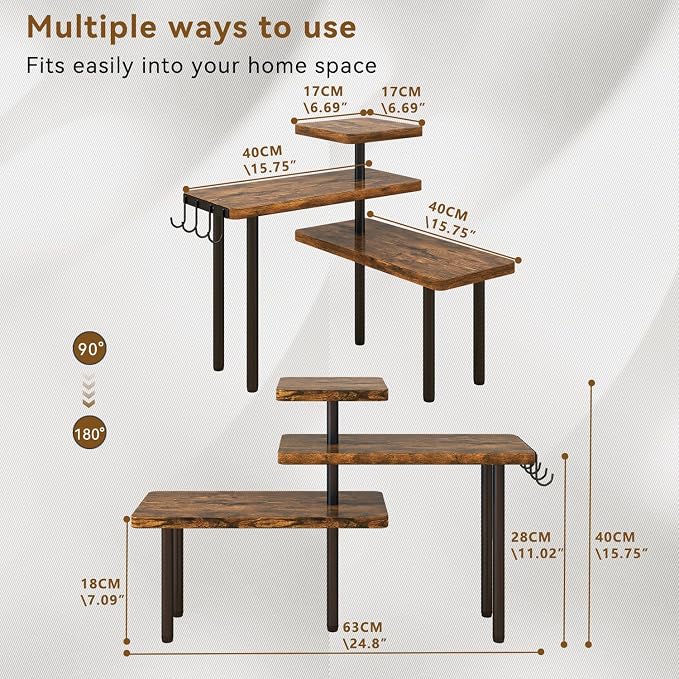 IBUYKE Kitchen Countertop Organizer,Set of 2,3-Tier Wooden Spice Racks,Bathroom Counter Organizer,Rotating Adjustable,Corner Shelf for Kitchen,Coffee Bar, Cabinet, Desk,Rustic Brown,TLJ023H-2