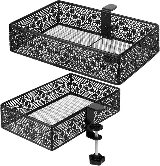 Under Desk Storage Organizer for Reduced Clutter, Drawer organizers C-Clamp Mount System Firmly Clamped And Do Not Hurt The Table, Easy to Install & holds up to 8 lbs-2 Pack (Large and Small)