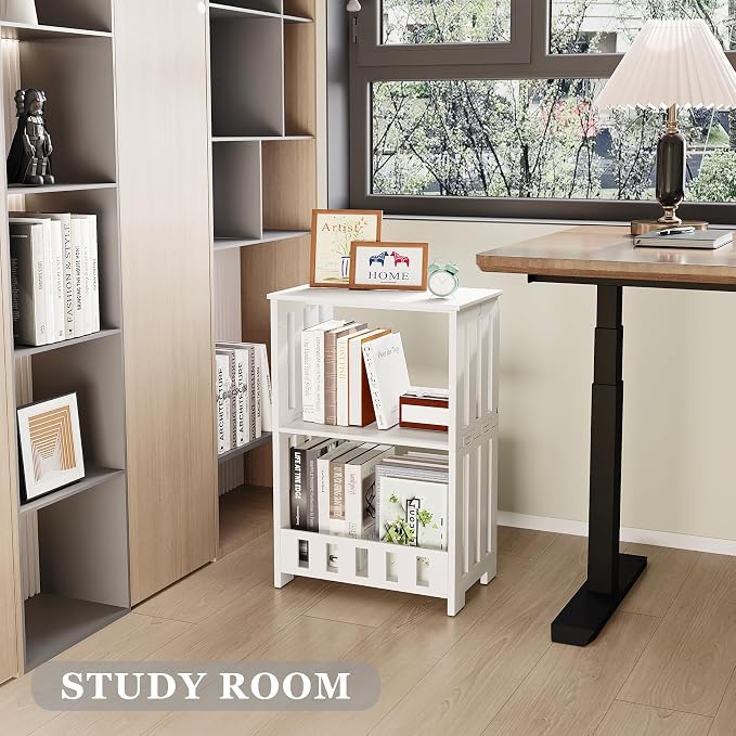 HAYOFAMY 3-Tier End Table Night Stand Set of 2, White Side Table with Storage Shelf, Small Bookshelf Bedside Table for Bedroom, Living Room, Office, Bathroom