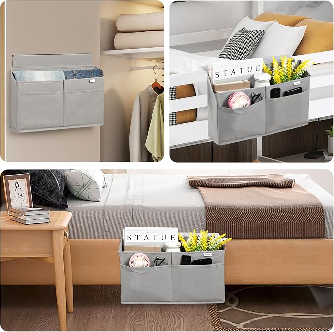 10 Pack Desk Side Hanging Organizer, Adhesive Storage Bag with Pockets for Magazine Ipad Notebook, for End Tables Home Office Desks Computer Workstations Dressing Table, Grey