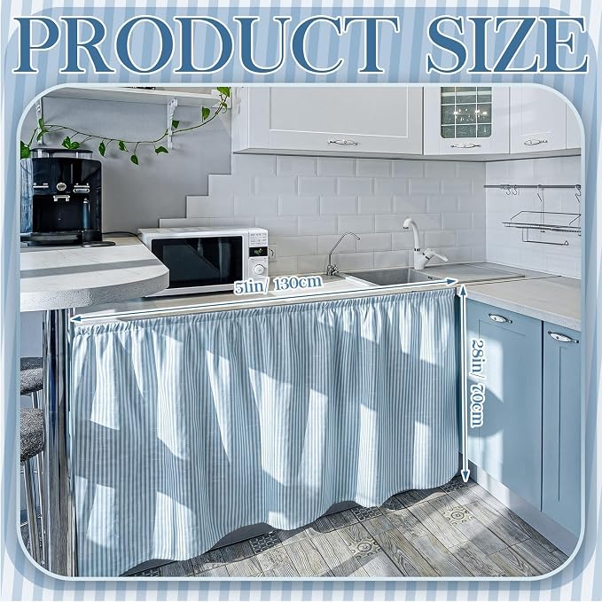 VitalCozy Cabinet Curtain 28" W x 51" L Sink Skirt for Bathroom Kitchen Blue Stripes Short Curtain for Home Classroom Farmhouse Rustic Drape Under Desk Privacy Drape for Laundry Room