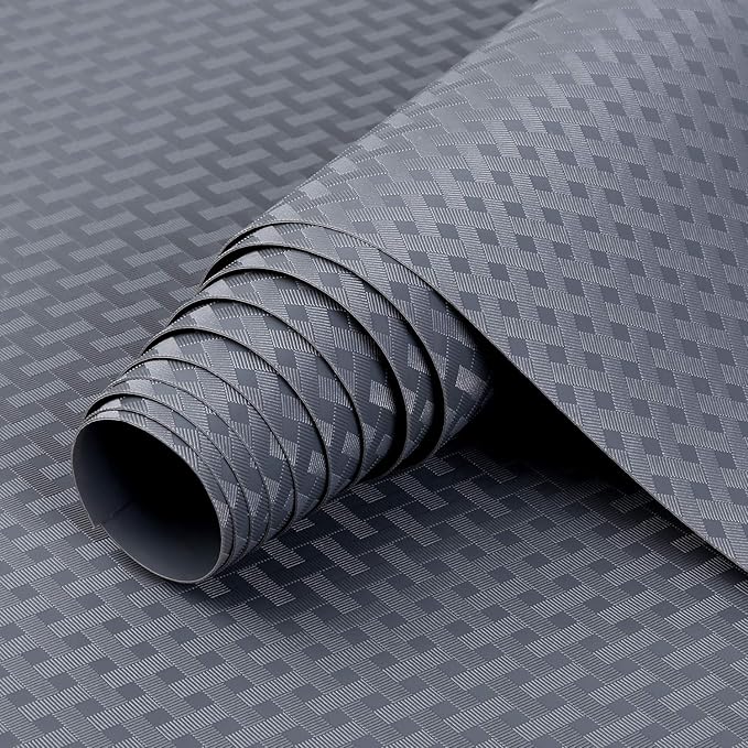 HooTown Shelf Liner Kitchen Cabinet Drawer Mats 17.5 Inch Wide x 196.8 Inch Long, Non Slip EVA Plastic Washable Oil Proof Pad for RV Drawer, Dish Plate Slippery Protection, Gray