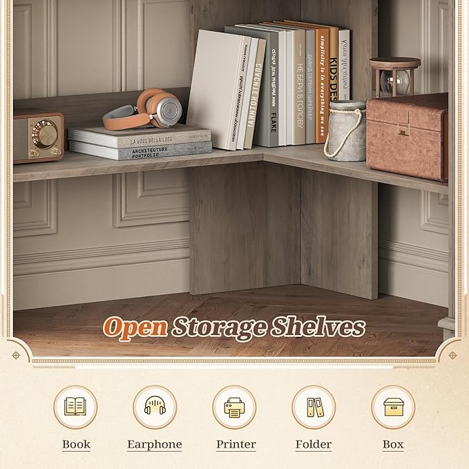 SEDETA 31.5" Small Corner Desk, Corner Desk for Small Space, Farmhouse Computer Desk with Drawers, Triangle Computer Desk with Storage Shelves for Home Office, Living Room, Bedroom, Gray