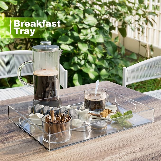 Serving Tray 12x16 Inch Decorative Clear Acrylic Serving Platter for Appetizers, Breakfast, Snacks – Perfect for Parties, Events, and Home Use, 1 Pack