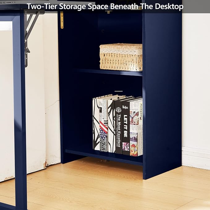 Fold Out Desk,Hidden Desk with Storage and Built-in Socket,Mid Century Foldable Table for Small Spaces,Home Office and Bedroom