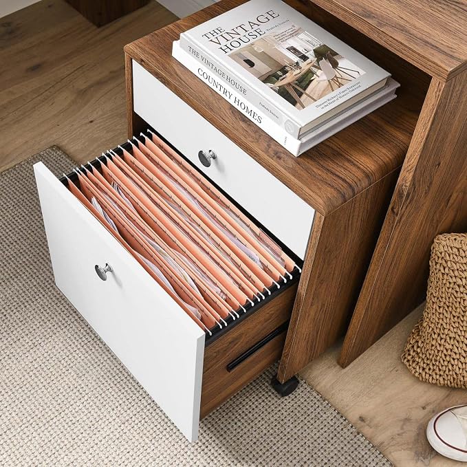Modway EEI-5822-WAL-WHI Transmit Wood Desk and File Cabinet Set, Walnut White