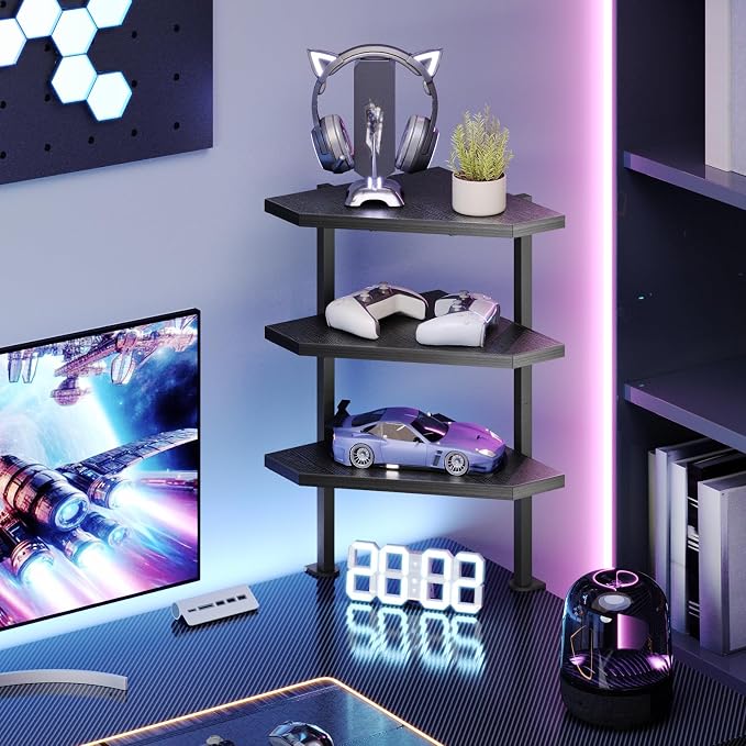 MAHANCRIS Desk Shelf and Desktop Shelf Bundle, Clamp On Desk Organizer, Adjustable Desk Corner Storage Shelf with Metal Frame, DSBK3601-DSBK5501