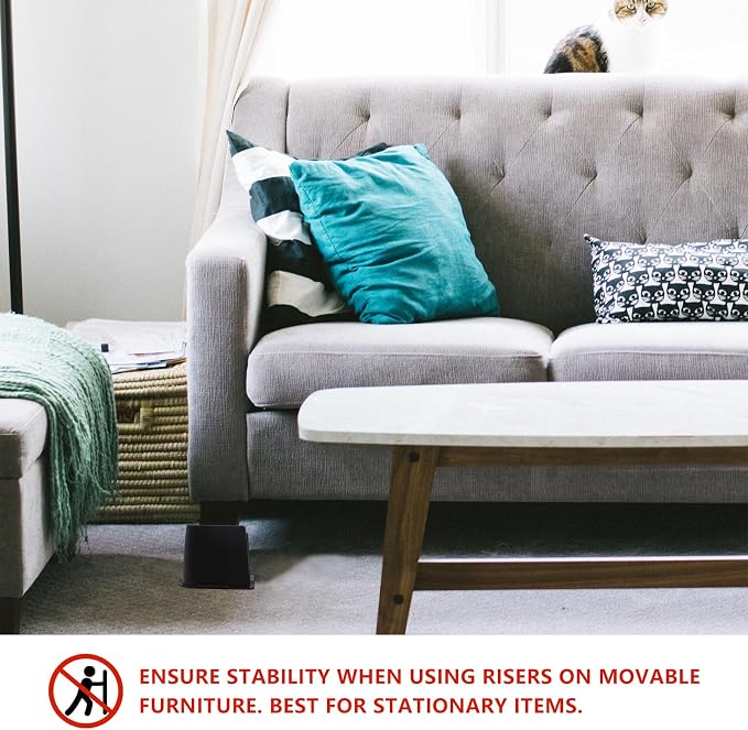 Oversized Bed Risers 3 inch Heavy Duty (Set of 8), Furniture Risers, Black Bed Lifts Risers for Table, Sofa, Chair, Couch, Desk, Bed Frame Risers Supports Up to 3,500 Lbs