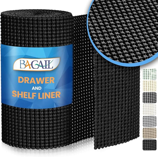BAGAIL Non-Adhesive Shelf Liner, Thick Strong Grip Drawer Liners for Kitchen Cabinets, Heavy-Duty Easy Cut Cabinet Liners for Shelves, Pantry, Bathroom Cupboards - 20" x 30FT, Black