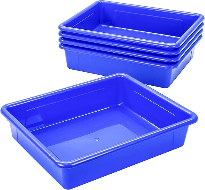 Storex Letter Size Flat Storage Tray – Organizer Bin for Classroom, Office and Home, Blue, 5-Pack (62517U05C)