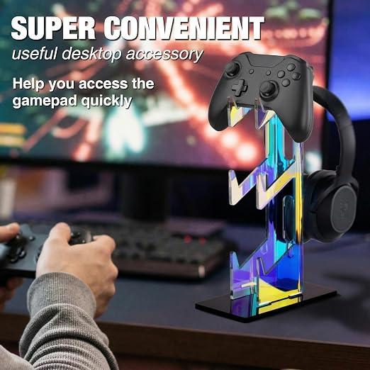 NiHome Iridescent Acrylic Multi-Tier Universal Game Controller Headset Holder Stand for PS5 Xbox ONE Switch Colorful Controller Stand Gaming Accessories Anti-Slip Stable Headphone Holder (3-Tier)