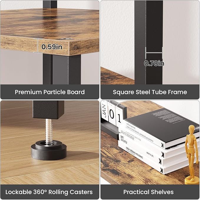Printer Stand with Charging Station, 49"Tall 4-Tier Printer Stand with Storage, Large Printer Table for Home Office, Kitchen, Living Room, PrinterCart Beside Desk for Printer, Scanner (Rustic Brown)