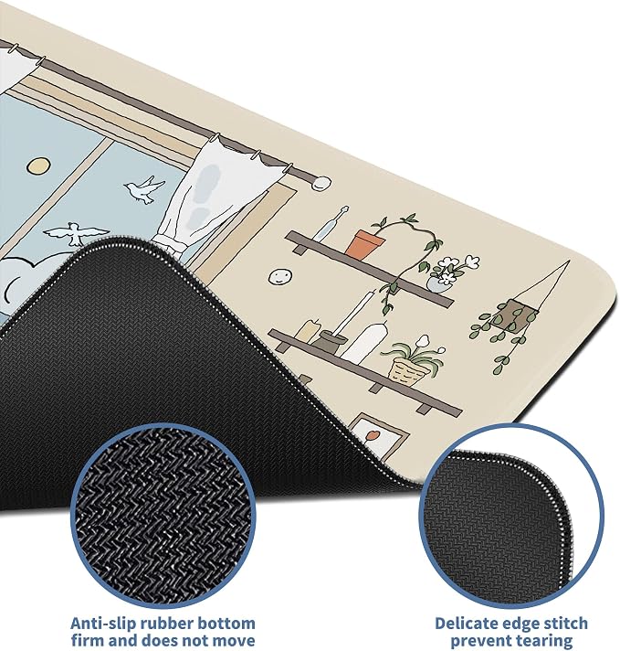 Kawaii Cat Mouse Pad Large Desk Mat Extended Keyboard Mouse Pad Cute Mousepad with Non-Slip Base and Stitched Edge Cat Mouse Mat Desk Pad 31.5 x 11.8 in Mouse Pads for Desk Decor Home Office Gaming