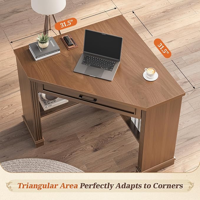 SEDETA Corner Desk for Small Space, Corner Computer Desk, Small Computer Desk with Drawers and Storage Shelves for Home Office, Living Room, Bedroom, Brown