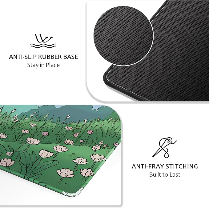Auhoahsil Ultra Large Gaming Mousepad, XXL Extended Full Size Desktop Matt for Keyboard, Laptop & Computer, 35.5 x 15.7 in, Anime Bunny Green Grass