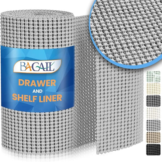 BAGAIL Non-Adhesive Shelf Liner, Thick Strong Grip Drawer Liners for Kitchen Cabinets, Heavy-Duty Easy Cut Cabinet Liners for Shelves, Pantry, Bathroom Cupboards - 17.5" x 10FT, LightGrey