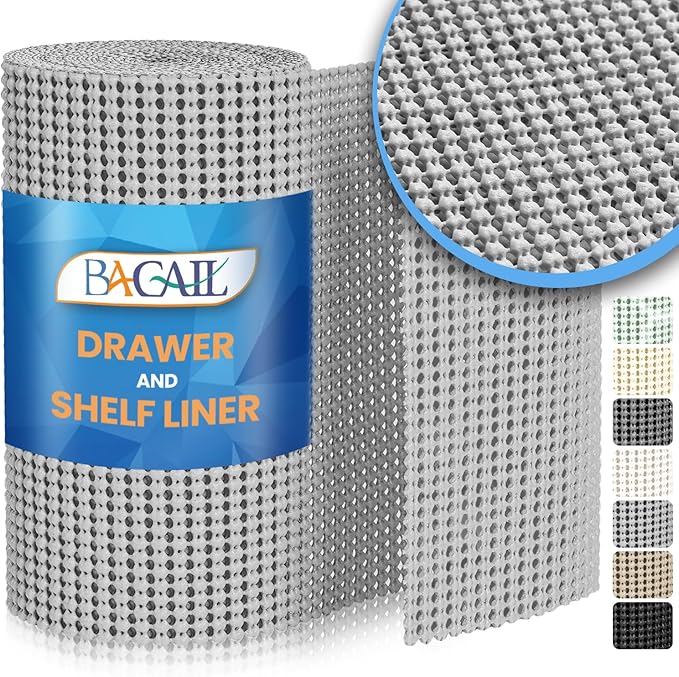BAGAIL Non-Adhesive Shelf Liner, Thick Strong Grip Drawer Liners for Kitchen Cabinets, Heavy-Duty Easy Cut Cabinet Liners for Shelves, Pantry, Bathroom Cupboards - 17.5" x 20FT, LightGrey