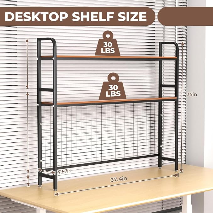 GCCSJ Bookshelf for Desk，2-Tier Desktop Bookshelf Organizer，Multifunctional Desktop Bookcase with Metal Frame & Wood Shelves，Perfect for Organizing Books, Magazines, Office Supplies - Black