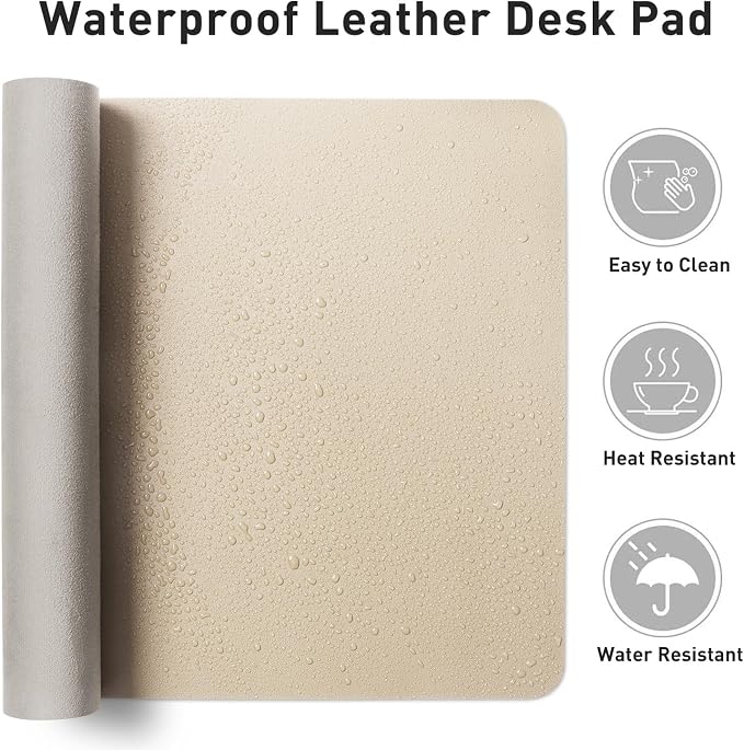 Aothia Leather Desk Pad Protector, Office Mat, Large Mouse Pad, Non-Slip PU Leather Blotter, Laptop Desk Pad, Waterproof Writing Pad for Office and Home (Beige, 31.5" x 15.7")