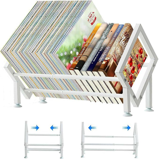 ENCIMART Tabletop Bookshelf Organizer, Adjustable Desk Shelf for Top of Desk in Living Room, Home, Office, Stainless Steel Tilting Bookcase Desktop Storage Book Rack for Magazine/CDs/Books Display