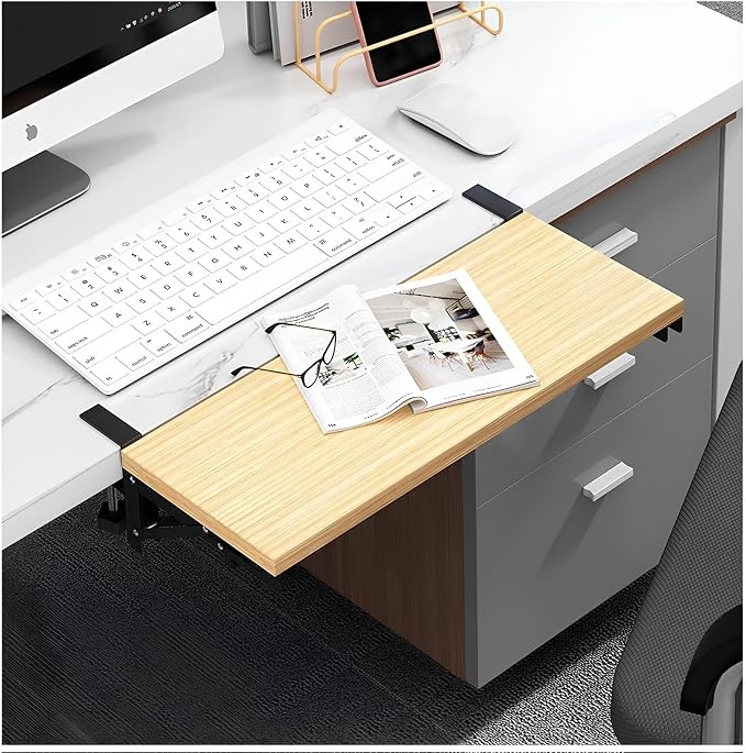 Ergonomics Desk Extender Tray 40 * 20cm Table Extender Shelf 90° Foldable Table Extender Clamp On Computer Arm Rest(Wood Color,60 * 20cm)