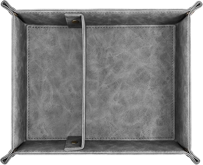 SITHON Valet Tray Desktop Storage Organizer, Removable 2 Compartments Catchall Tray Bedside Vanity Nightstand Caddy Holder Desk Storage Plate (Gray)